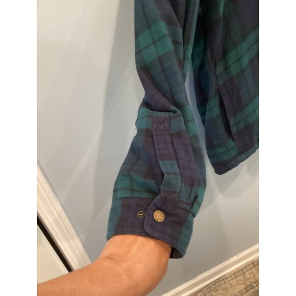 Vtg L.L.Bean Mens Scotch Plaid Flannel Lined Hooded Shirt Size? L XL Blue Black - Picture 10 of 13